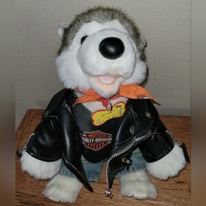 RARE Build A Bear Barking Siberian Husky in Harley Davidson Outfit 13" Plush￼